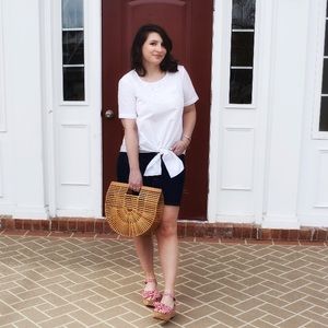 Gibson Cotton Tie Front Short Sleeve Top